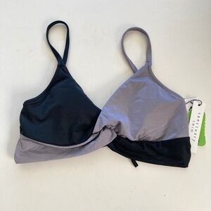 NWT Sanctuary Anthropologie Twist Black & Silver Colorblock Bikini Top
